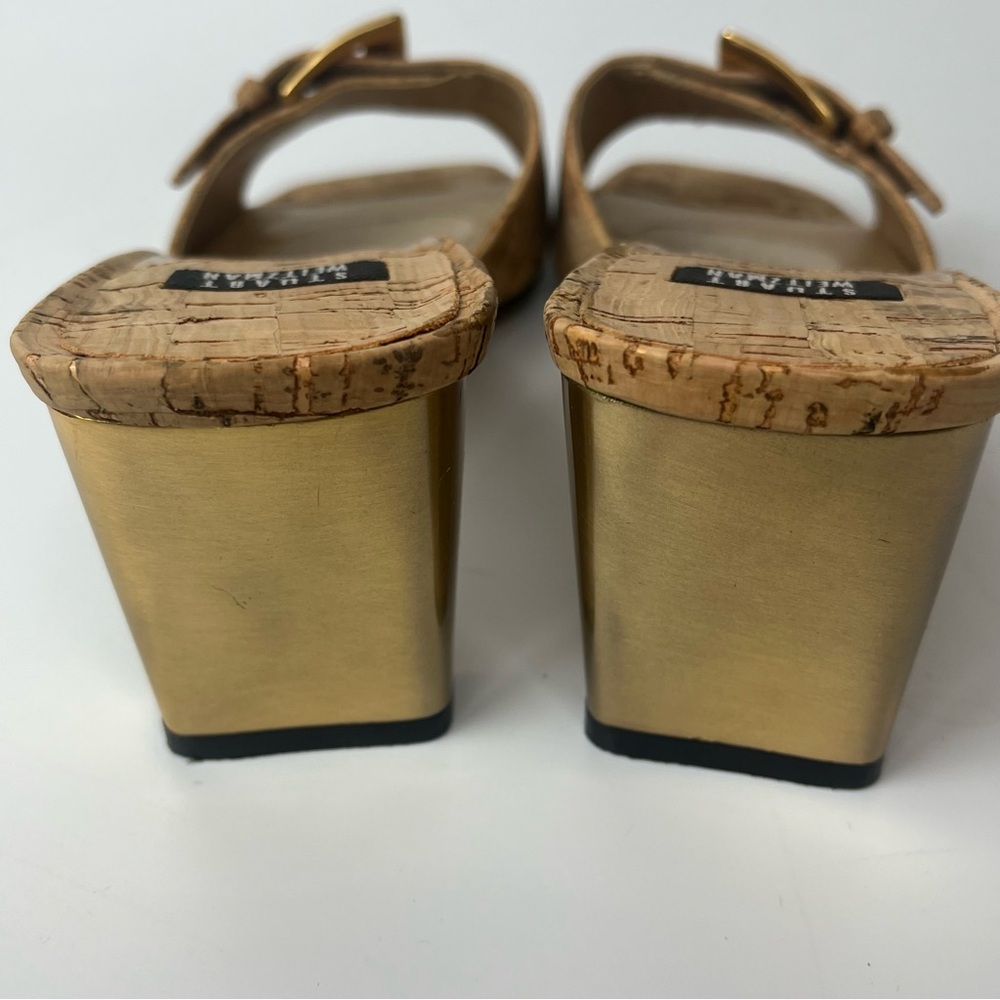 Stuart Weitzman Cork Open Toe Slide Mules Heel Sh… - image 5